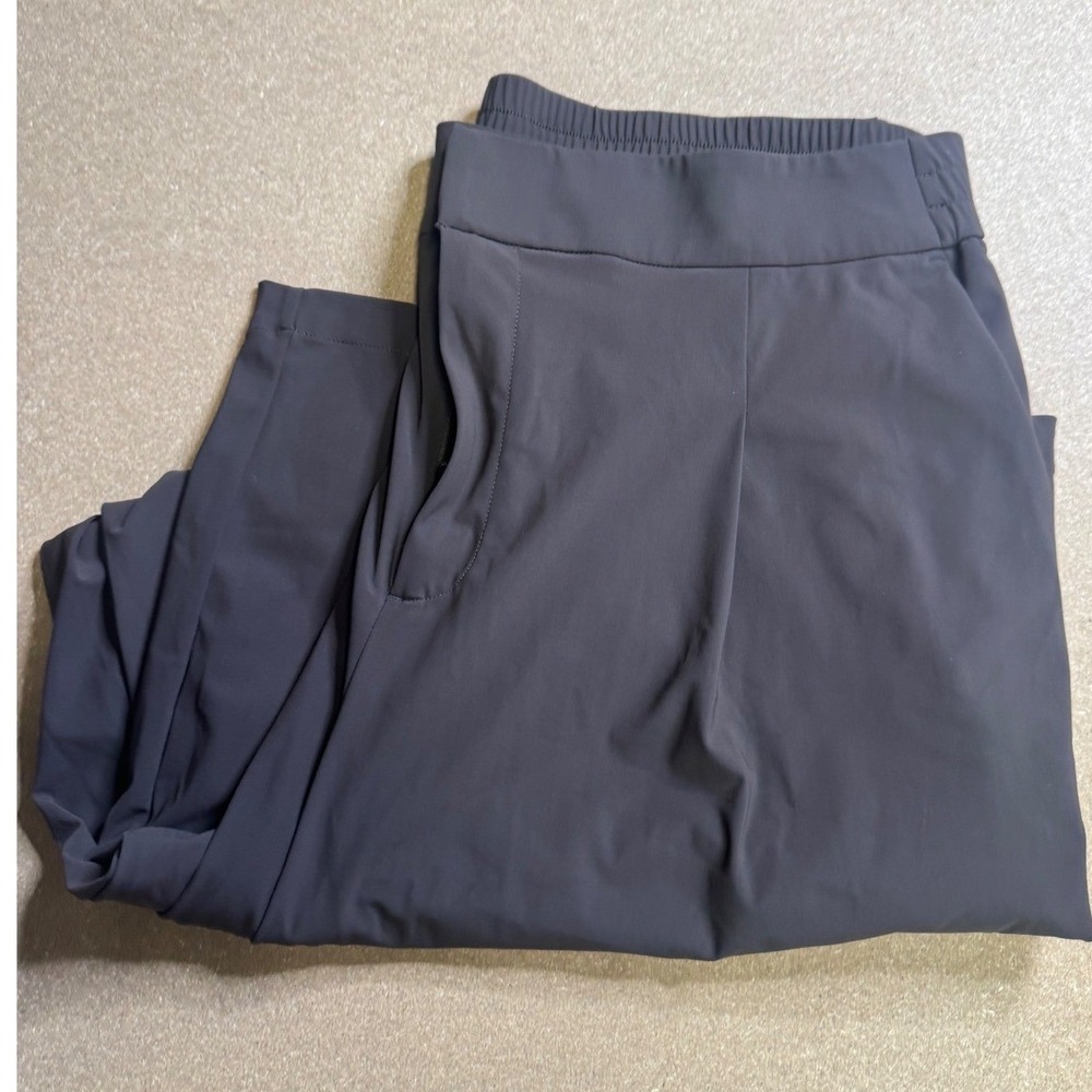 Athleta Brooklyn Wide Leg Crop Pants Gray Pleated Elastic Waist Travel Size 16